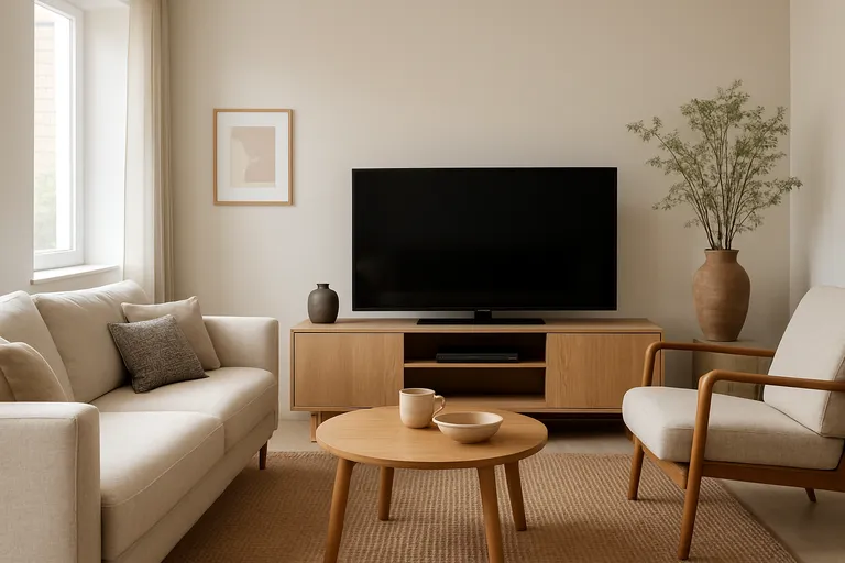 Indeling en stijl: een woonkamer met TV die in balans is