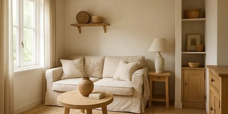 Landelijke sfeer in je kleine woonkamer met natuurlijke materialen, zachte tinten en slimme indeling